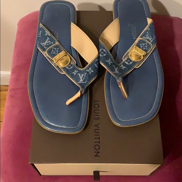 Louis Vuitton monogram denim thong sandals - Picture 1 of 3